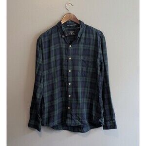 Vintage 1946 Size Large Flannel Shirt Green Blue Plaid Button Down Lightweight